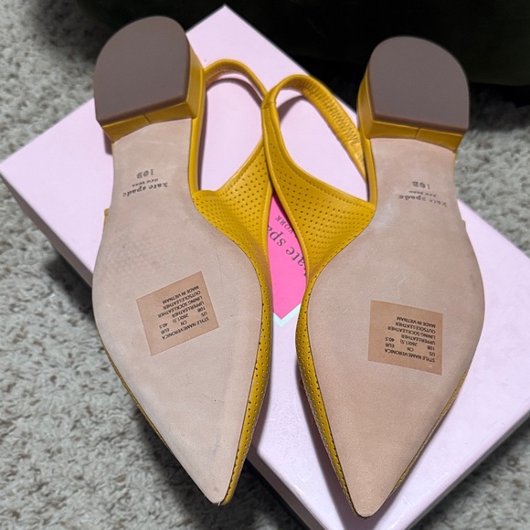NEW WITH BOX Kate Spade Yellow Perforated Slingback Heels - Picture 3 of 15